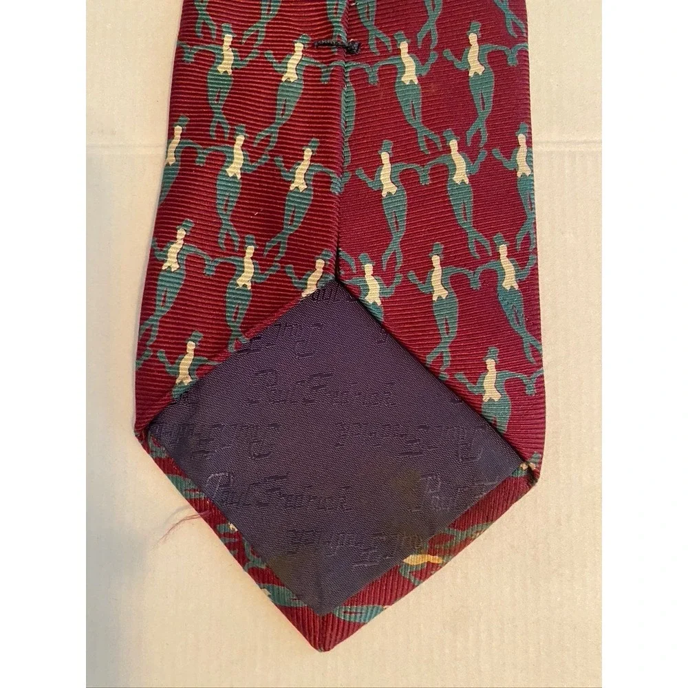 Paul Fredrick Mens Silk Necktie Burgundy Novelty Dancing Figures Pattern USA